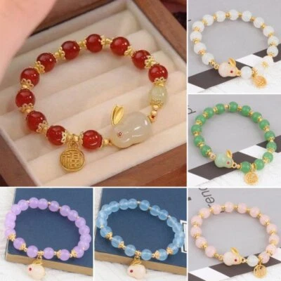 Brazalete brazalete estilo chino cuentas de conejo atraer riqueza suerte mujer fiesta regalo Foto 1 de 4