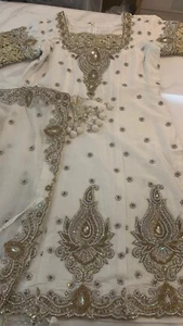kameez salwar pakistani indian suit shalwar dress white gold - Picture 1 of 4