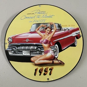 VINTAGE PONTIAC PORCELAIN GAS OIL AUTOMOBILE MOTOR SALES & SERVICE METAL SIGN - Picture 1 of 12