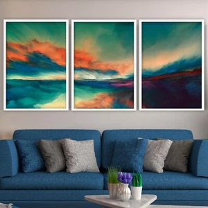 SET of 3 ABSTRACT Multi Bright Horizon Contemporary Art Print poster Decor - Picture 1 of 4