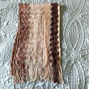 Silky Scarf Brown Tan Red Chevron  12x72" Rectangle Modern Elegance fringe - Picture 1 of 8