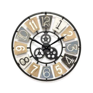 Wall Clock 60cm Large Windmill Inspired Luxury Timber Boarder Metal Gear Shaped - Foto 1 di 1