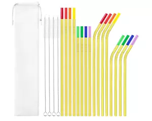 16 Pack Reusable Stainless Steel Metal Straws10.5"& 8.5" Reusable Drinking Straw - Picture 1 of 8