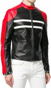 TOP SELLING New Men's Black & Red Jacket 100% Real Lambskin Moto Biker Jacket - Picture 1 of 4