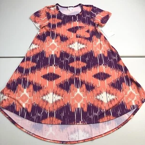 Lularoe Carly Sz XXS Short Sleeve Dress Purple Orange Multicolored Print Hi-Low - Picture 1 of 7