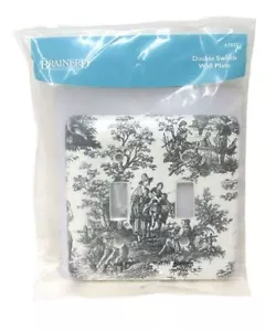 Double Switch Wall Plate Bisque with Black French Toile Design - Picture 1 of 1