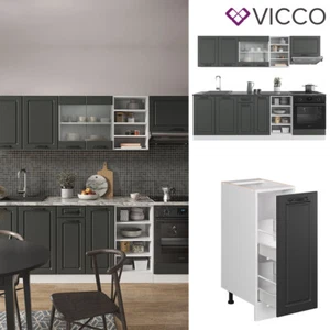 Küchenzeile Küchenblock Einbauküche R-Line 240 cm Landhaus Weiß Anthrazit Vicco - Bild 1 von 7