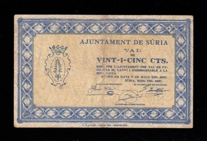 F.C. SURIA (BARCELONA) 25 CENTIMS 1937 , MBC . - Picture 1 of 2