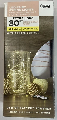 Cadena de luces LED - 30 pies, cable de oro rosa, 100 luces con control remoto Foto 1 de 4