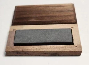 Black Hard Ark. Whetstone, Sharpening Stone 3"x 1" x 1/2",Oilstone in Walnut Box - Picture 1 of 1