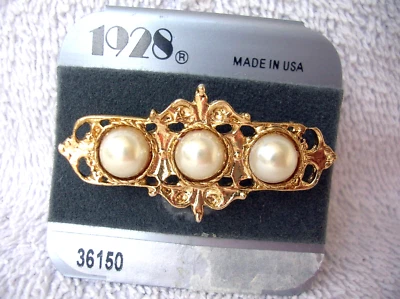 Prendedor/broche vintage de perlas de imitación de diseñador de 1928 nuevo stock antiguo # A Foto 1 de 3
