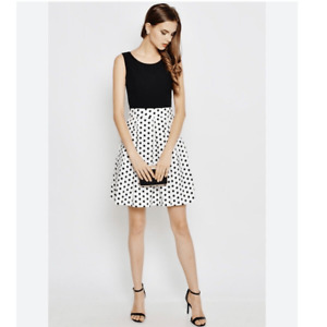 Lauren Ralph Lauren Fit and Flare Black White Polka Dot Retro Mini Dress Size 6P