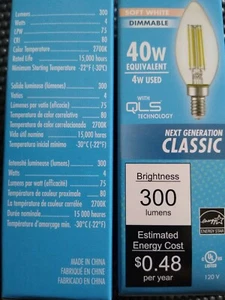 2 pack TCP 4W LED Candelabra Bulb Dimmable Soft White E12 40 Watt equivalent - Picture 1 of 2