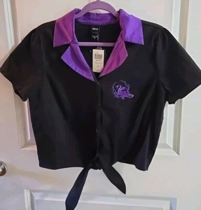 Disney Hot Topic Sleeping Beauty Maleficent  Villain Embroidered Crop Shirt L XL - Picture 1 of 3