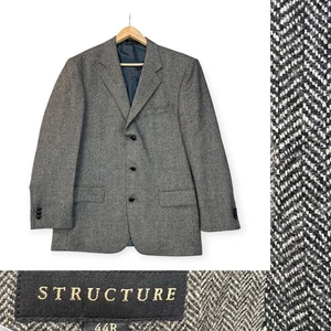 Vintage Struktur Herren Tweed SportMantel Fischgrät Blazer Y2K 100% Wolle 44R LESEN - Bild 1 von 22