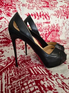 CHRISTIAN LOUBOUTIN Shelley Platform Peep-Toe Pump 37 Black Matte - Picture 1 of 5