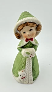 JASCO Merri-Bells Statuina Porcellana Bambina di Natale Gatto Gatto Vintage 1978 - Foto 1 di 7