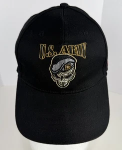 US Army Cap schwarz bestickt Totenkopf Baskenmütze Stretch Mütze Six Panel US Flagge - Bild 1 von 8