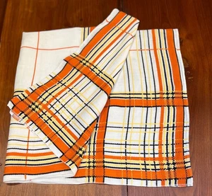 Beautifull Woven Fall Plaid Tablecloth Orange/Yellow/Black on White Field 32x34 - Picture 1 of 6