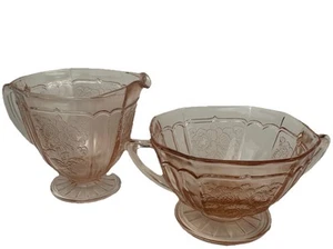 Anchor Hocking Glass Pink Mayfair Open Rose Creamer & Sugar Bowl Vintage - Picture 1 of 9