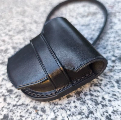 Handmade Black Leather Pocket Watch Case 40–55mm Belt Loop Holder Luxury Gift - Image 1 of 4