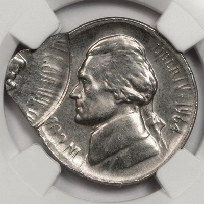 1964 NGC MS64 Off Center Double Struck On Broadstruck Nickel Mint Error Wow - Image 1 of 4