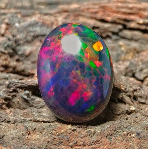 Vibrant Fire Opal Cabochon: 7.40 CT Rare Black Opal Gemstone, 19x14x6 MM - Picture 1 of 10