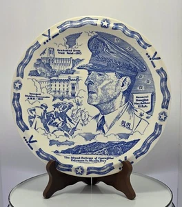 VTG Gen. Douglas MacArthur Commemorative Plate 10.5" Blue & White VERNON KILNS - Picture 1 of 14