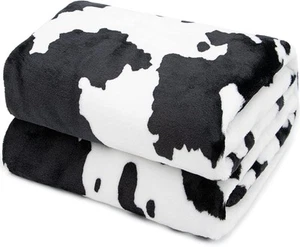 Cow Print Blanket Warm Plush Cute Black 40x50INCH(100 x130 cm), Blackblanket  - Picture 1 of 7