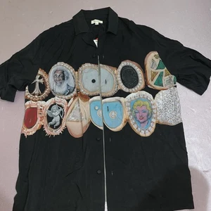 Bldg4 GRIN SS Woven Black Button-Down Shirt Large L Streetwear Casual Tee” - Bild 1 von 5