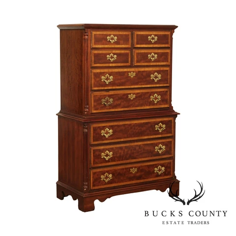 Dixie Chippendale Style Banded Mahogany High Chest Cover