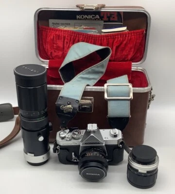 Cámara Konica Autoreflex T3 con lente, filtros, manuales y estuche. 1973-75 Foto 1 de 4