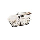 (Square)Bread Container Foldable Wooden Handle Wire Storage Bin Modern