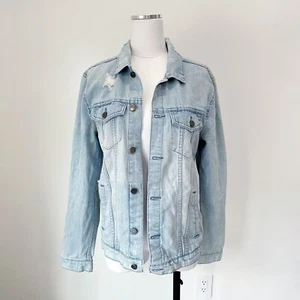 Jackson Denim Jacke Größe S Distressed Trucker gerissenes Bleichmittel hellblau Y2K - Bild 1 von 9