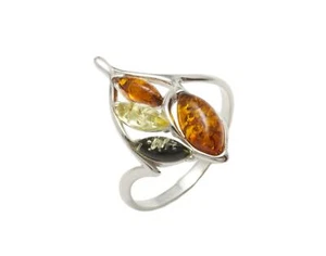 NATURAL BALTIC AMBER STERLING SILVER 925 Gemstone RING Multicolour & Box - Picture 1 of 10