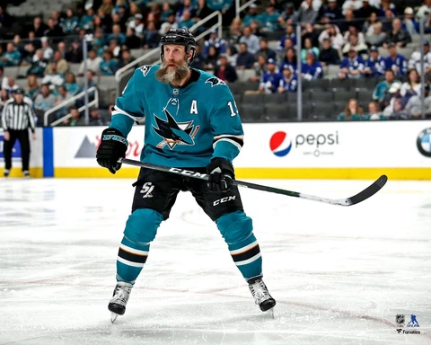 Joe Thornton San Jose Sharks Unsigned Teal Jersey Skating Photo Cover