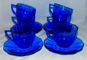 6 Hazel Atlas NEWPORT / HAIRPIN* COBALT BLUE *CUPS & SAUCERS* - Picture 1 of 1