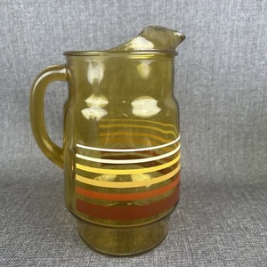 Vintage Amber Glass Pitcher with stripes, Late 1960's, early 1970's - Picture 1 of 7