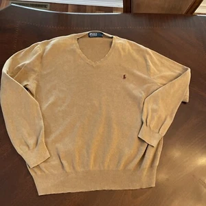 Vtg Polo Ralph Lauren Sweater Mens XL Solid Tan Brown Pony Solid Long Sleeve - Picture 1 of 10