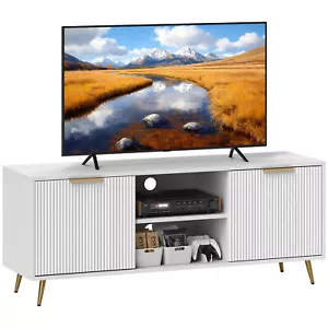 HOMCOM Modern TV Stand Cabinet with Storage for Living Room, White - Picture 1 of 11