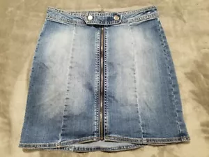 Minigonna denim elasticizzato Blue Spice, zip intera davanti con snap, lavaggio med, taglia 5 - Foto 1 di 8