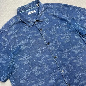 Tommy Bahama Shirt Mens 3XL Blue Indigo Hawaiian Palms Silk Lightweight Beach - Picture 1 of 10