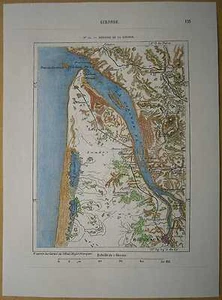 1877 Perron mapa ESTUARIO DE LA GIRONDA Y BURDEOS, FRANCIA (#34) - Imagen 1 de 1