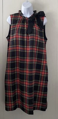 J. Crew Factory Red Black Stewart Plaid Bow Neck Shift Dress Holiday Size 12 - Image 1 of 4