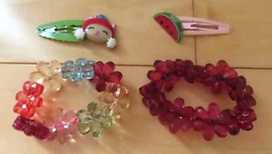 Gymboree Lot of 4 (2 JUNGLE GEM Bracelets w Cat & Watermelon Hairclips) - Picture 1 of 3