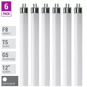 6 Pack F8T5 D 65K Fluorescent Tube 12" 8W Watt T5 Mini Bi 2-Pin G5 Daylight - Picture 1 of 5