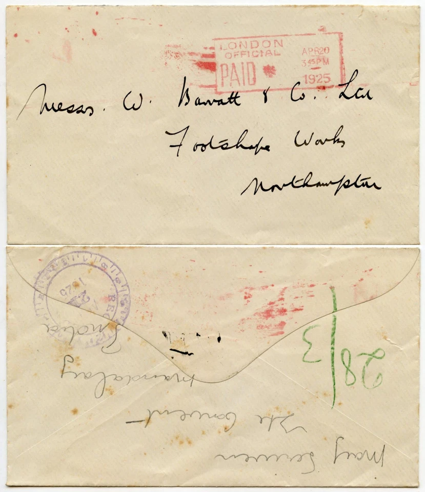 GB OFFICIAL PAID BOXED MACHINE 1925 BARRATT FOOTSHOP NORTHAMPTON MANDALAY - Image 1 of 1