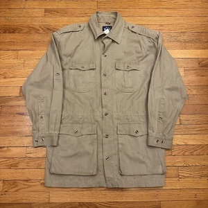 Vintage Woolrich Safari Shooting Fishing Hunting Jacket Large Men Shoulder Pads - Picture 1 of 5