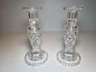 Set Of Mid Century Clear Glass Candle Stick Holders - Tiny Chip See Photos 