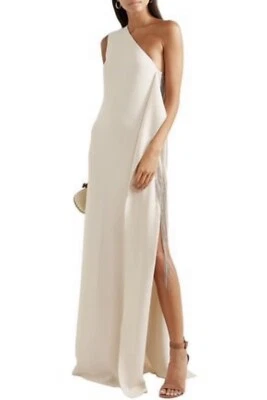 Vestido Cady Stella McCartney marfim um ombro drapeado miçangas enfeitado tamanho 4 US$ 3.450 - Imagem 1 de 4